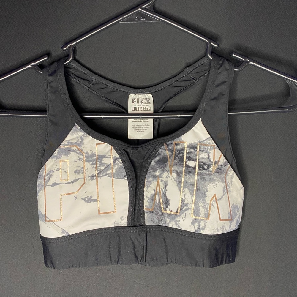 PINK Victoria's Secret Black Sports Bra with Marble Panels